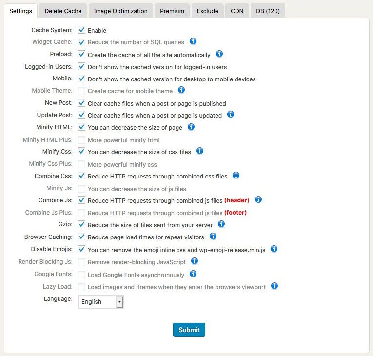 WP Fastest Main Setting Page