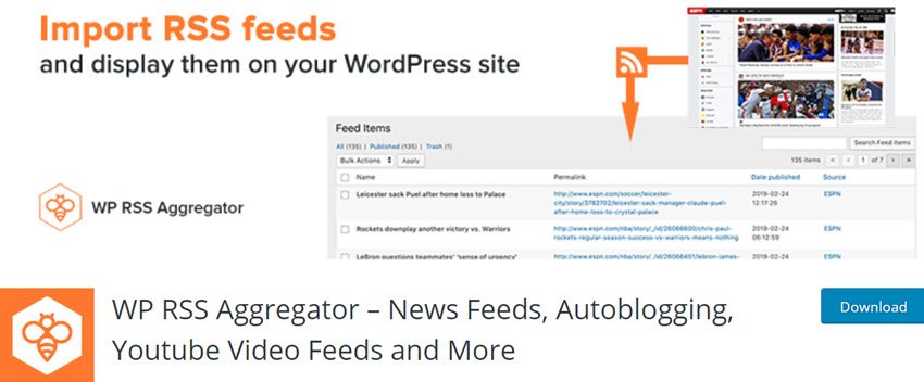 WP RSS Aggregator – News Feeds, Autoblogging, Youtube Video Feeds and More