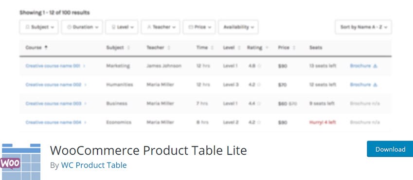 WooCommerce Product Table Lite