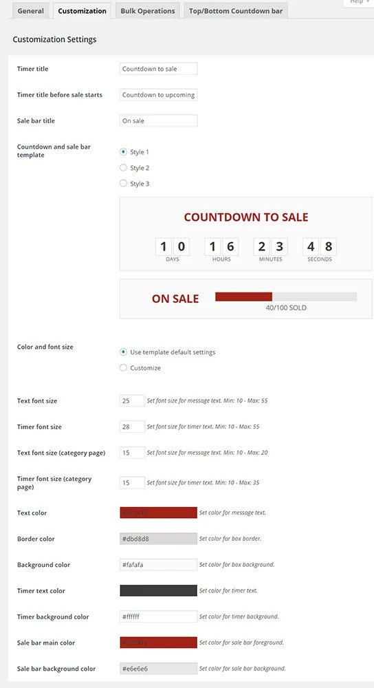 Woocommerce Countdown To Sale Customization Setting