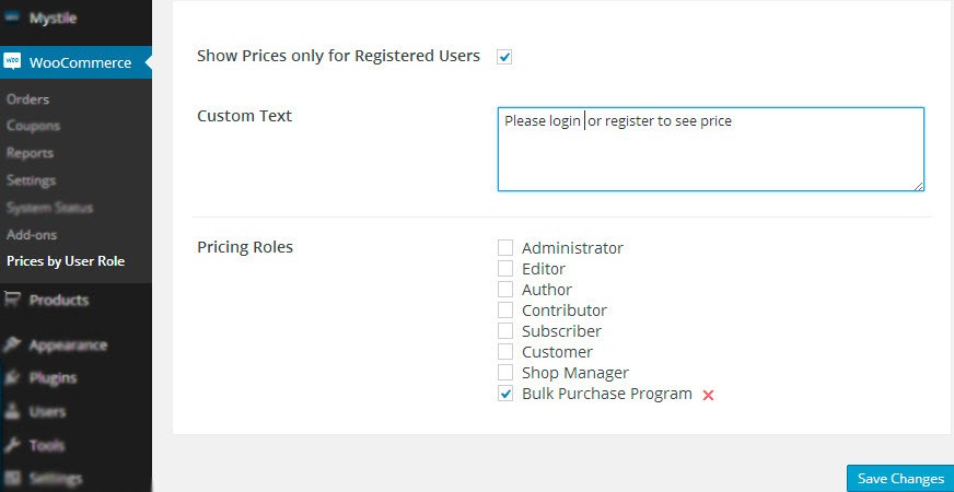 Woocommerce Prices Showing For Registered User Setting