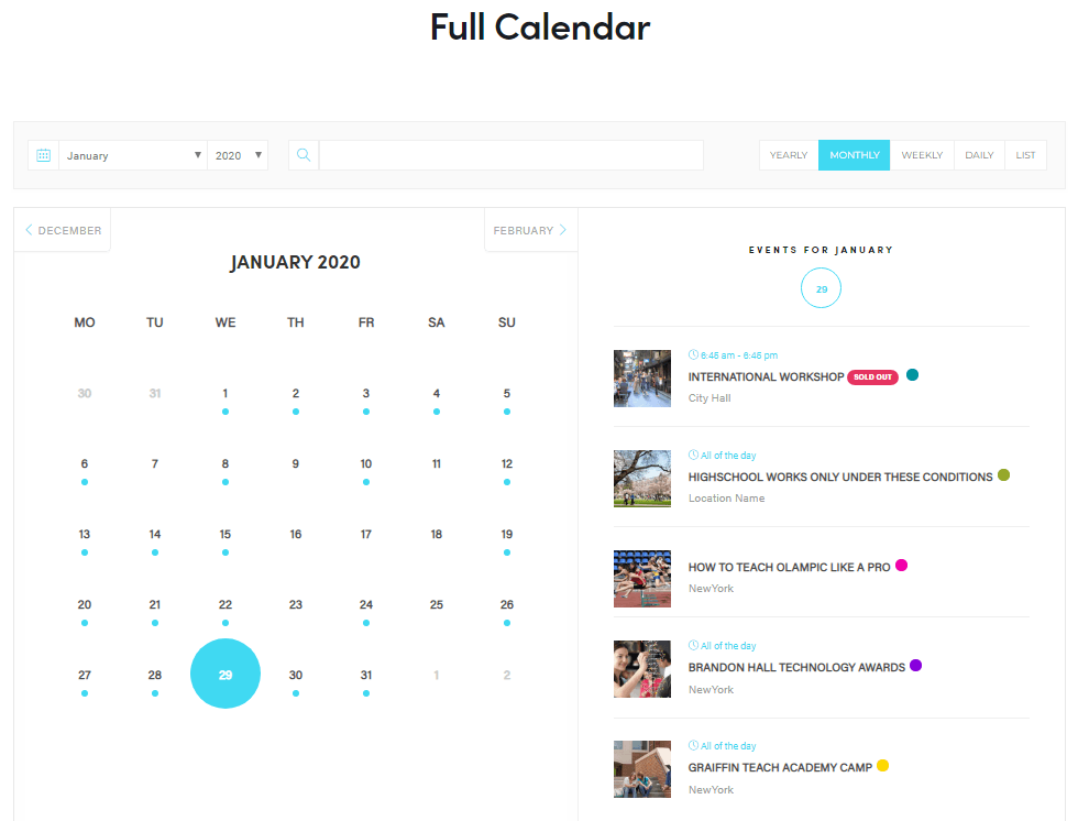 WordPress Full Event Calendar View
