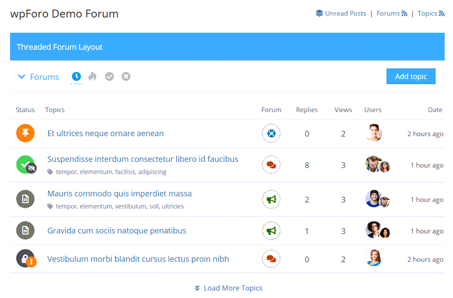 WpForm Demo Forum Threads