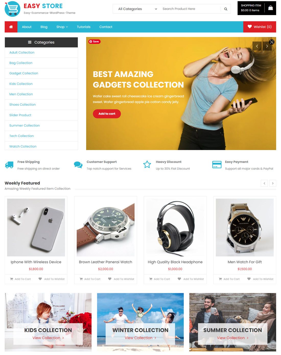 easy store Woocommerce WordPress Free Theme Template