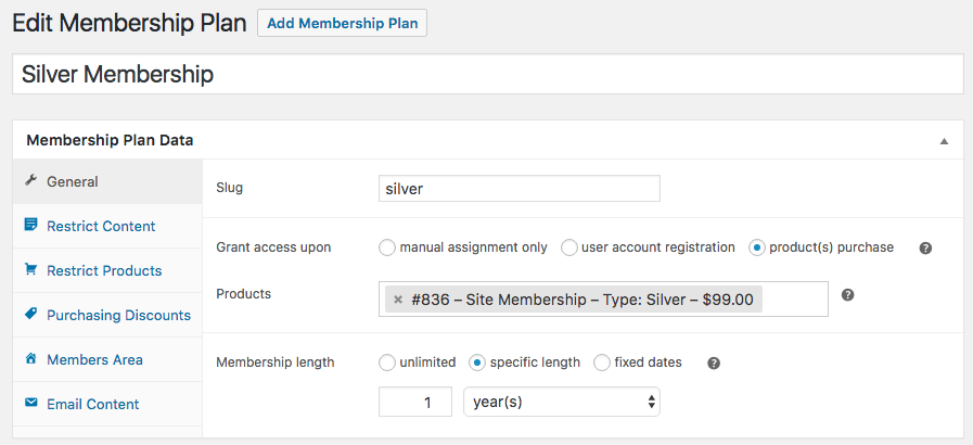 woocommerce Add memberships general plan data Setting