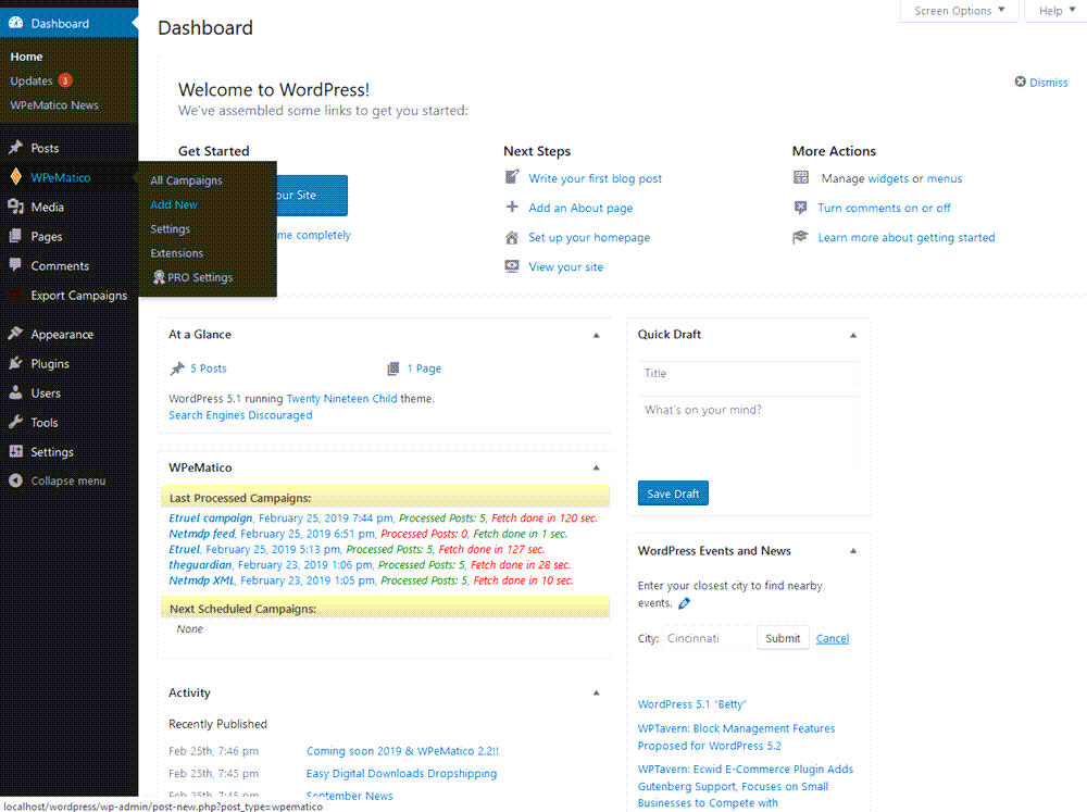 wpematico Dashboard Widget And Menu