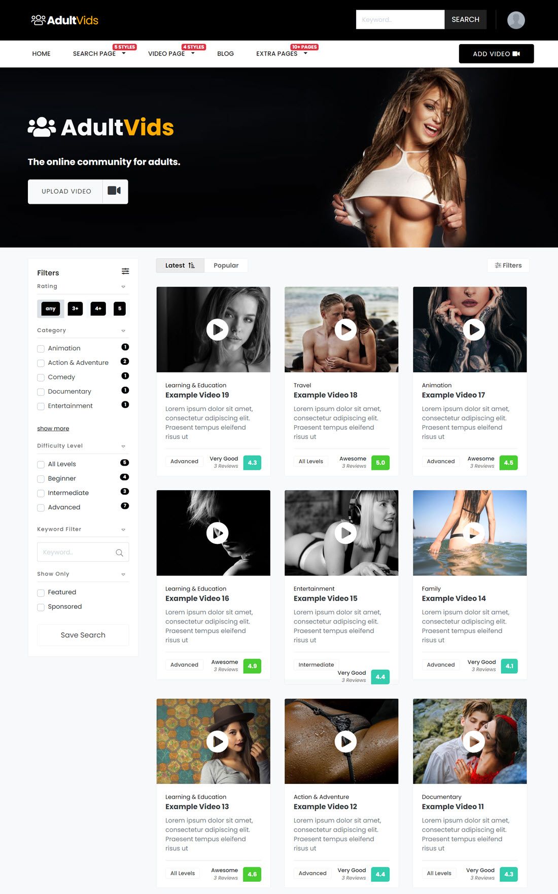 AdultVids Video WordPress Themes Screenshot