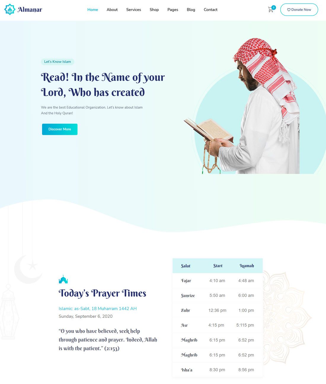 Almanar Islamic Center WordPress Theme Preview