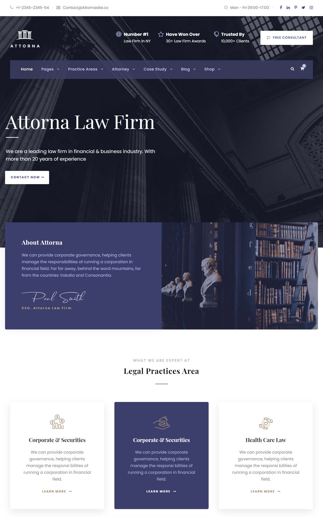 Attorna Lawyer & Attorney WordPress Theme Example