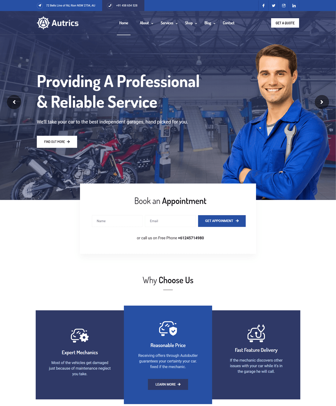 Autrics Car Services and Auto Mechanic WordPress Theme Demo