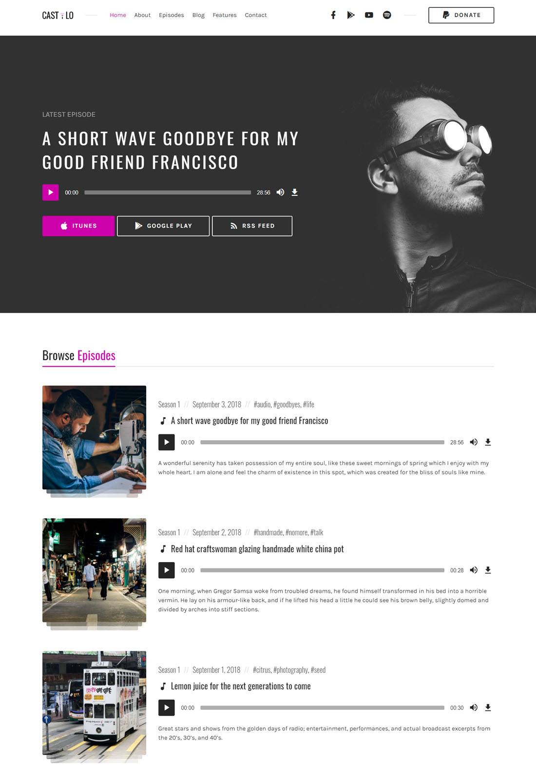 Castilo Audio Podcast WordPress Theme Screenshot