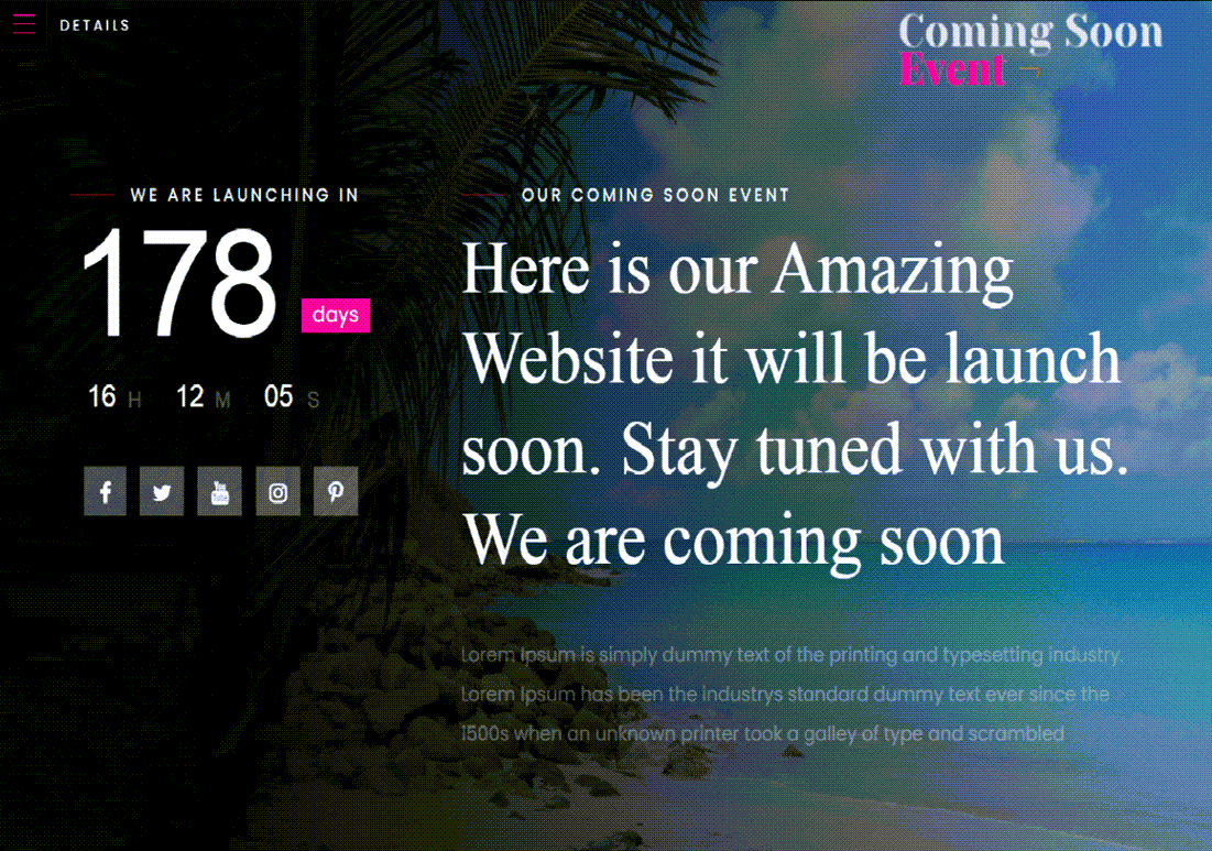 Coming Soon Event Theme For WordPress ScreenShot