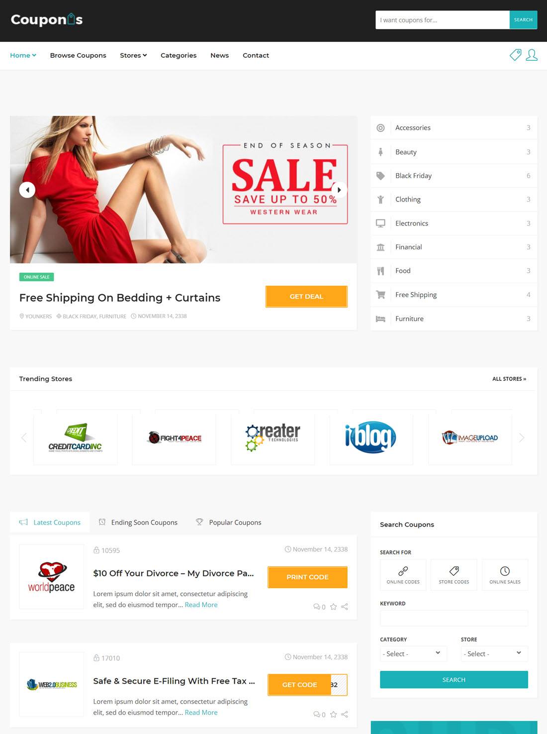 Couponis Affiliate & Submitting Coupons WordPress Theme Demo