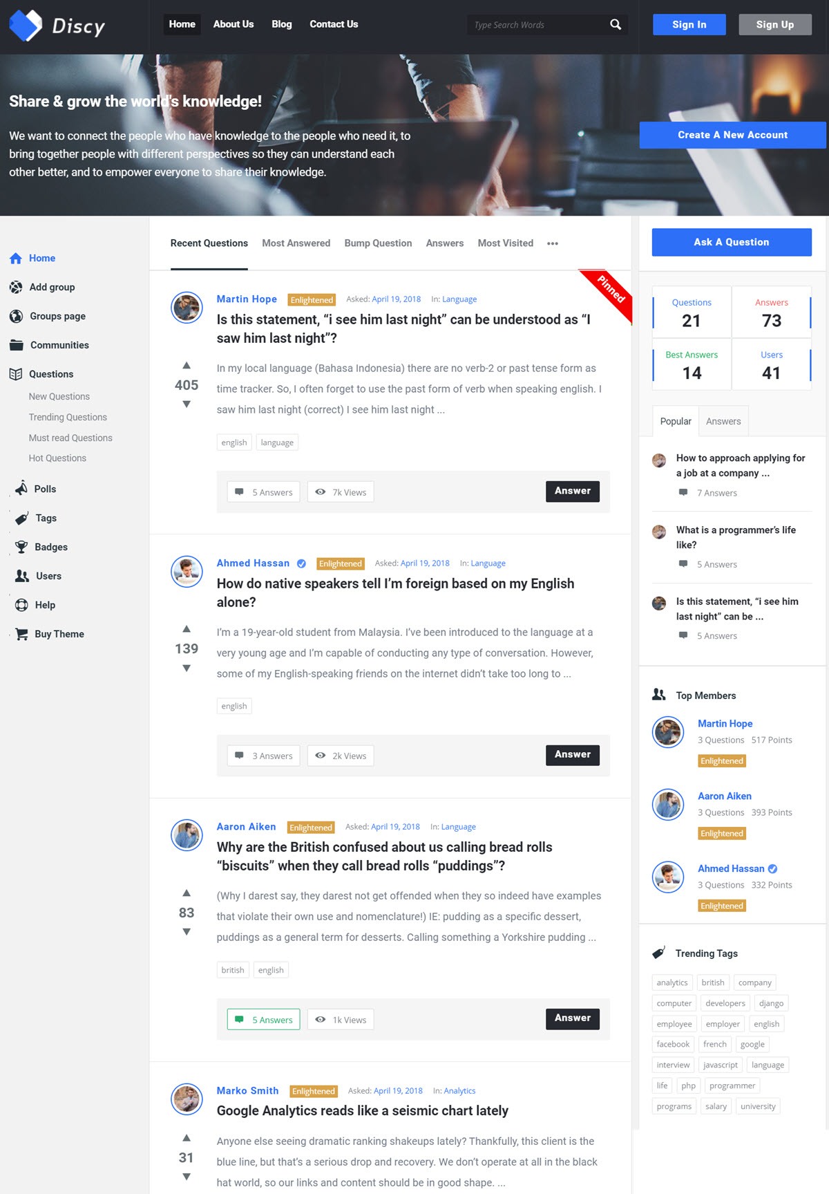 Discy Social Questions and Answers WordPress Theme Demo