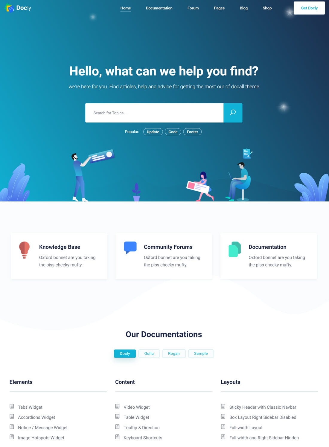 Docly Documentation And Knowledge Base WordPress Theme with bbPress Helpdesk Forum ScreenShoot