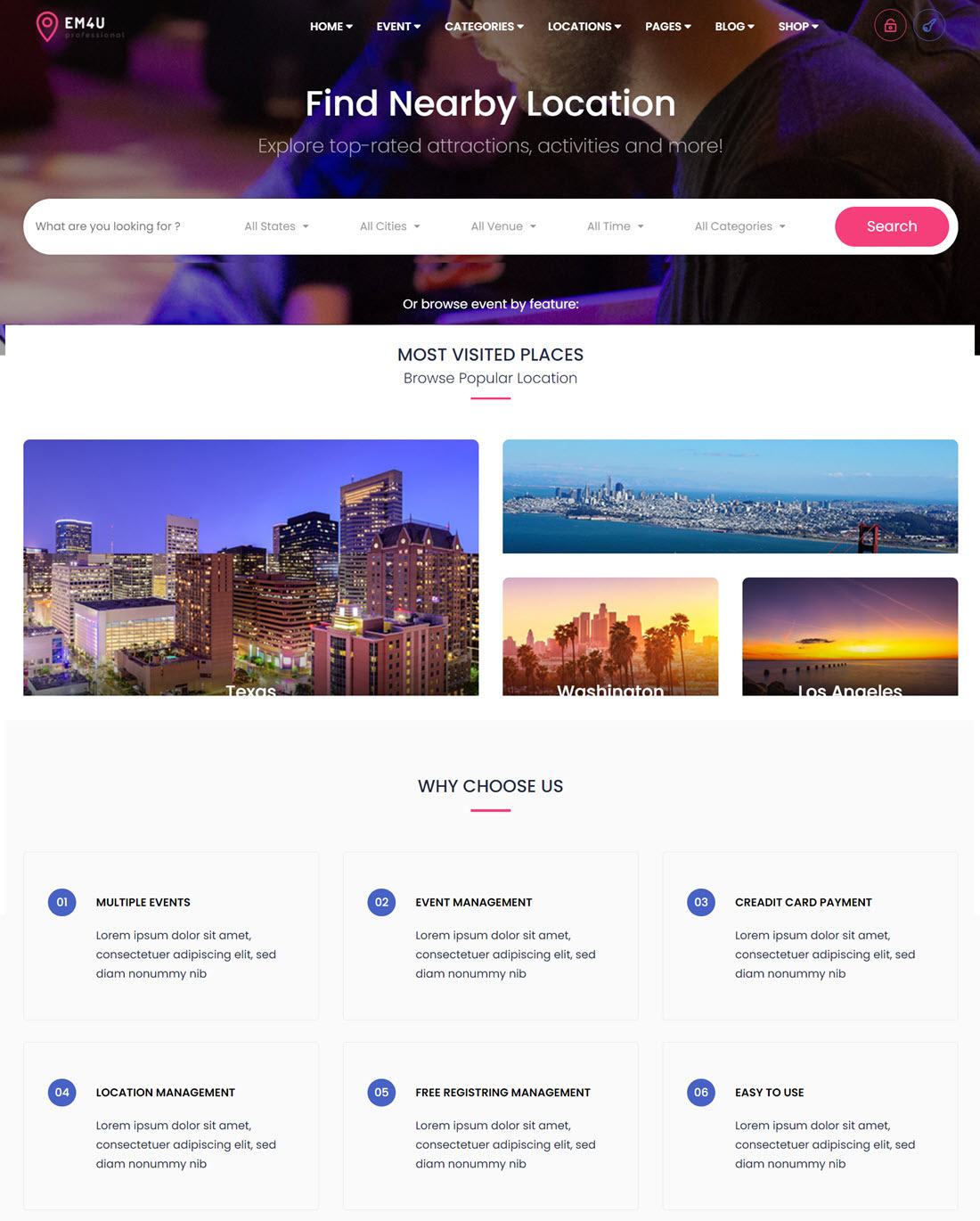 EM4U Events WordPress Theme for Booking Tickets Demo