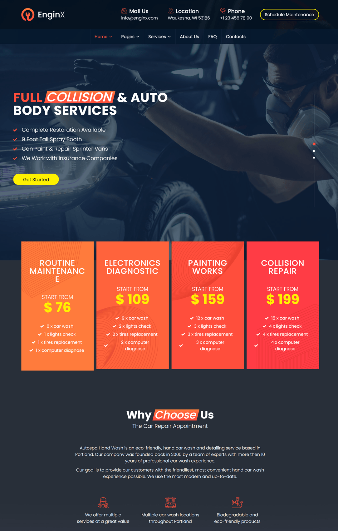 EnginX Auto Repair Service WordPress Theme Example