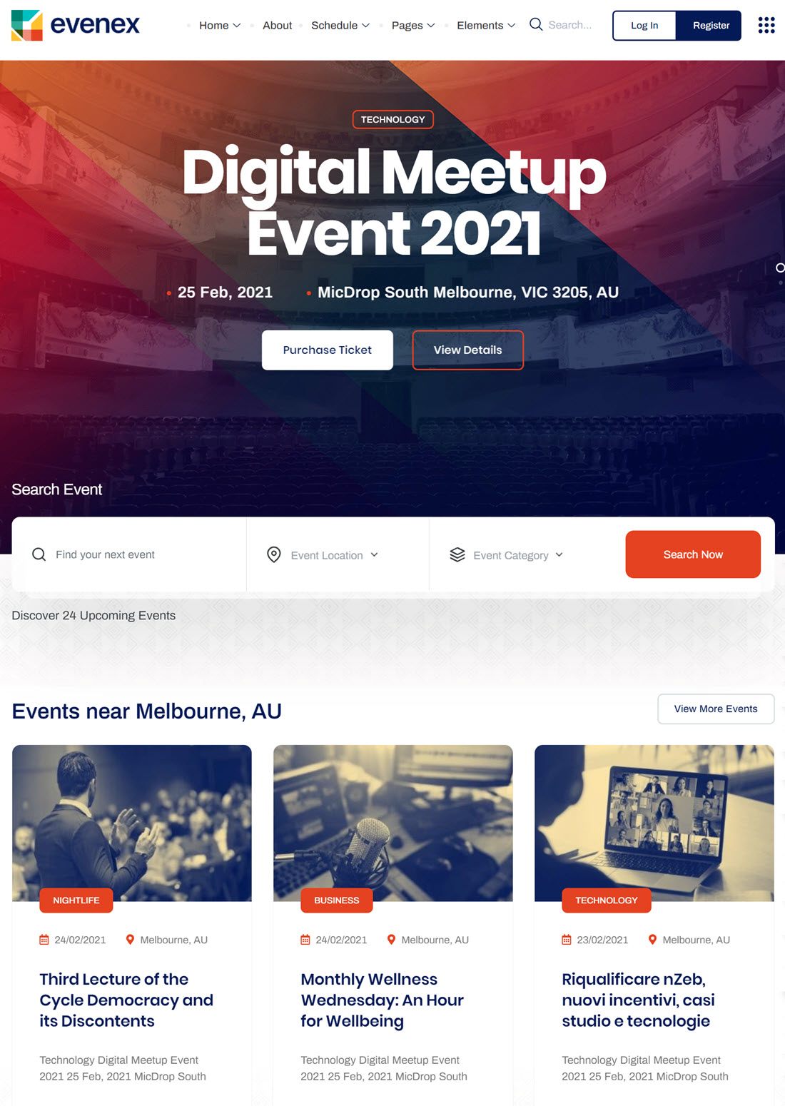 Evenex Event Conference WordPress Theme Demo