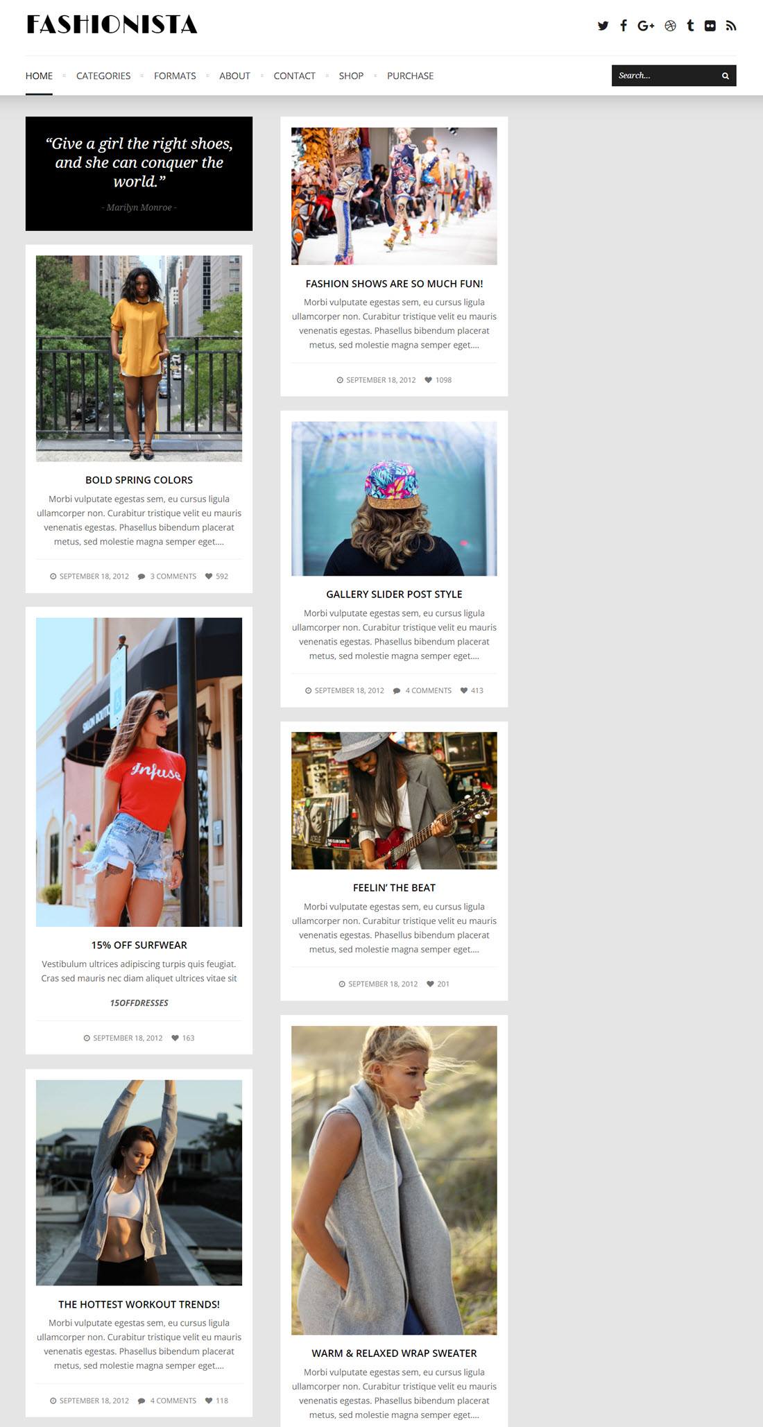 Fashionista Pinterest Theme For WordPress Screenshot