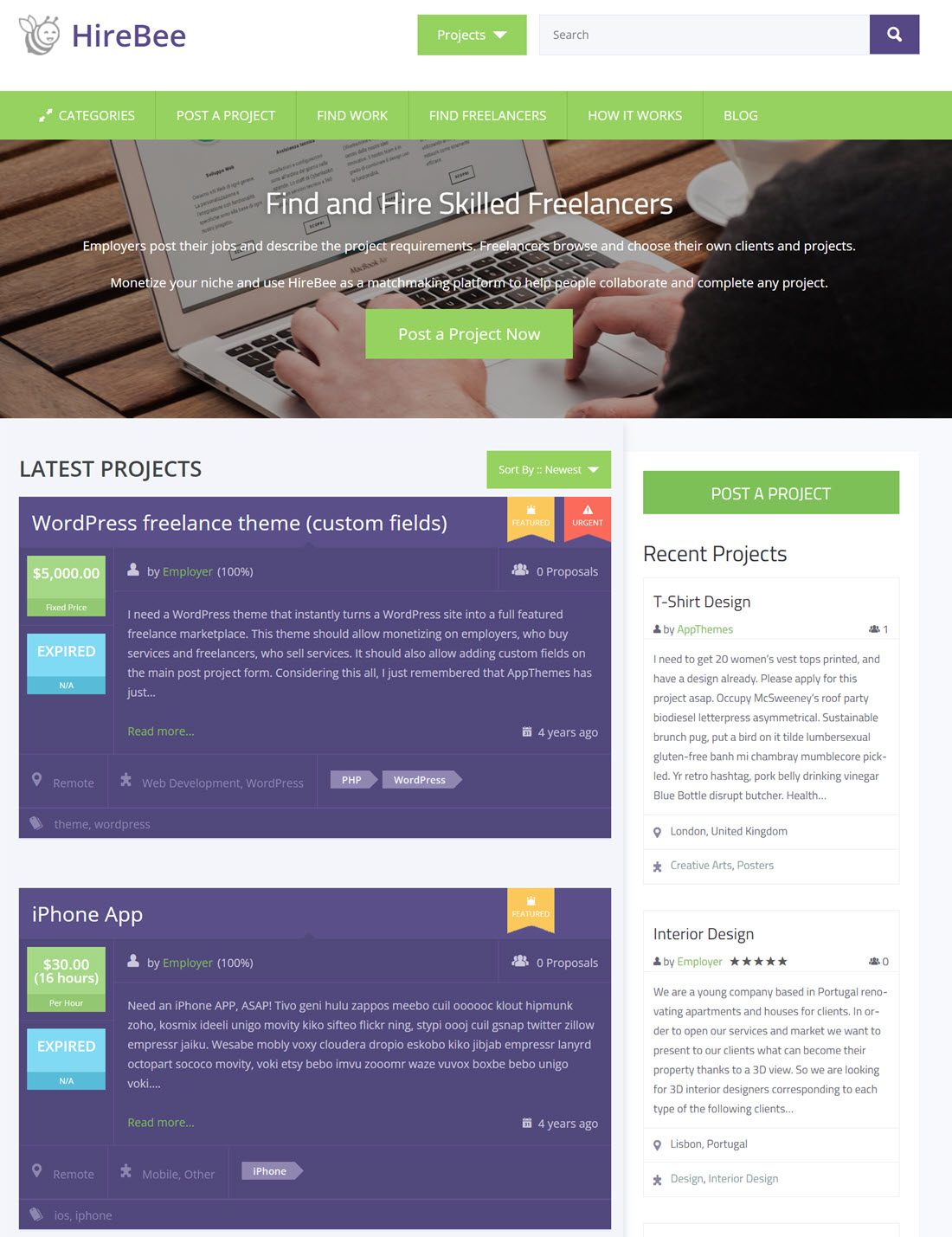 Hirebee Find and Hire Skilled Freelancers Theme Demo