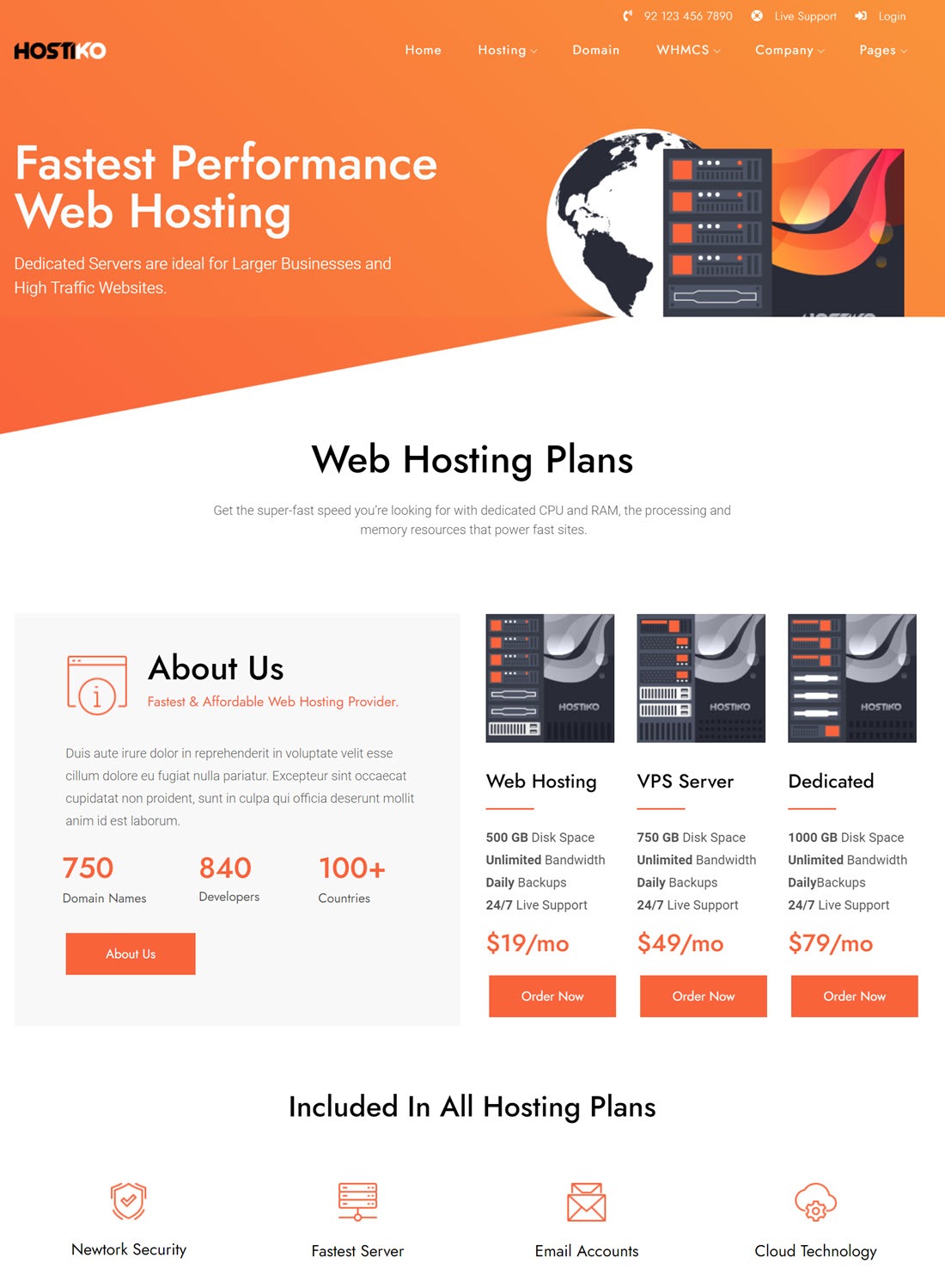 Hostiko WordPress WHMCS Hosting Theme