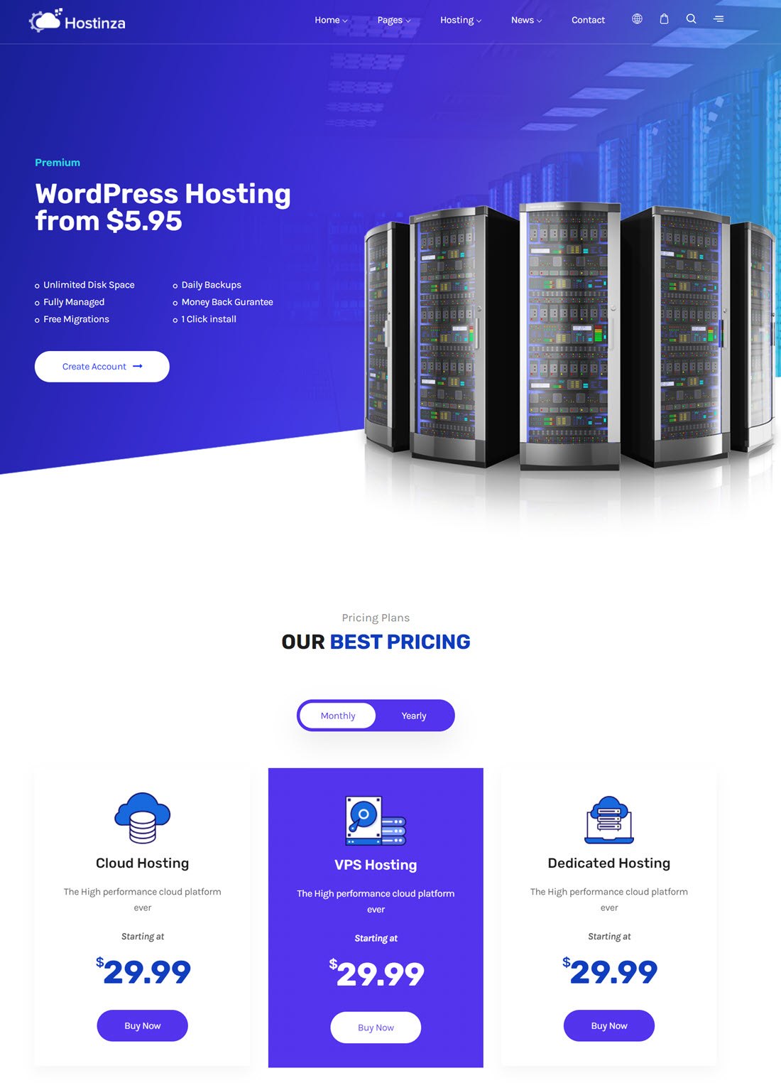 Hostinza Whmcs Web-Hosting WordPress Theme Demo