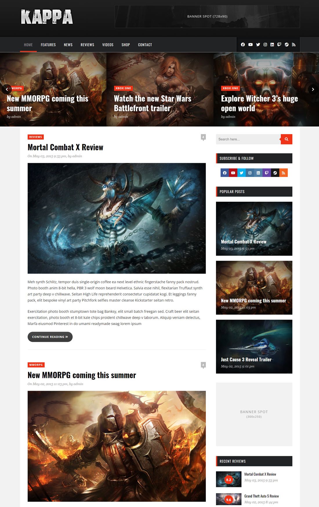Kappa A Gaming WordPress Theme Screenshot