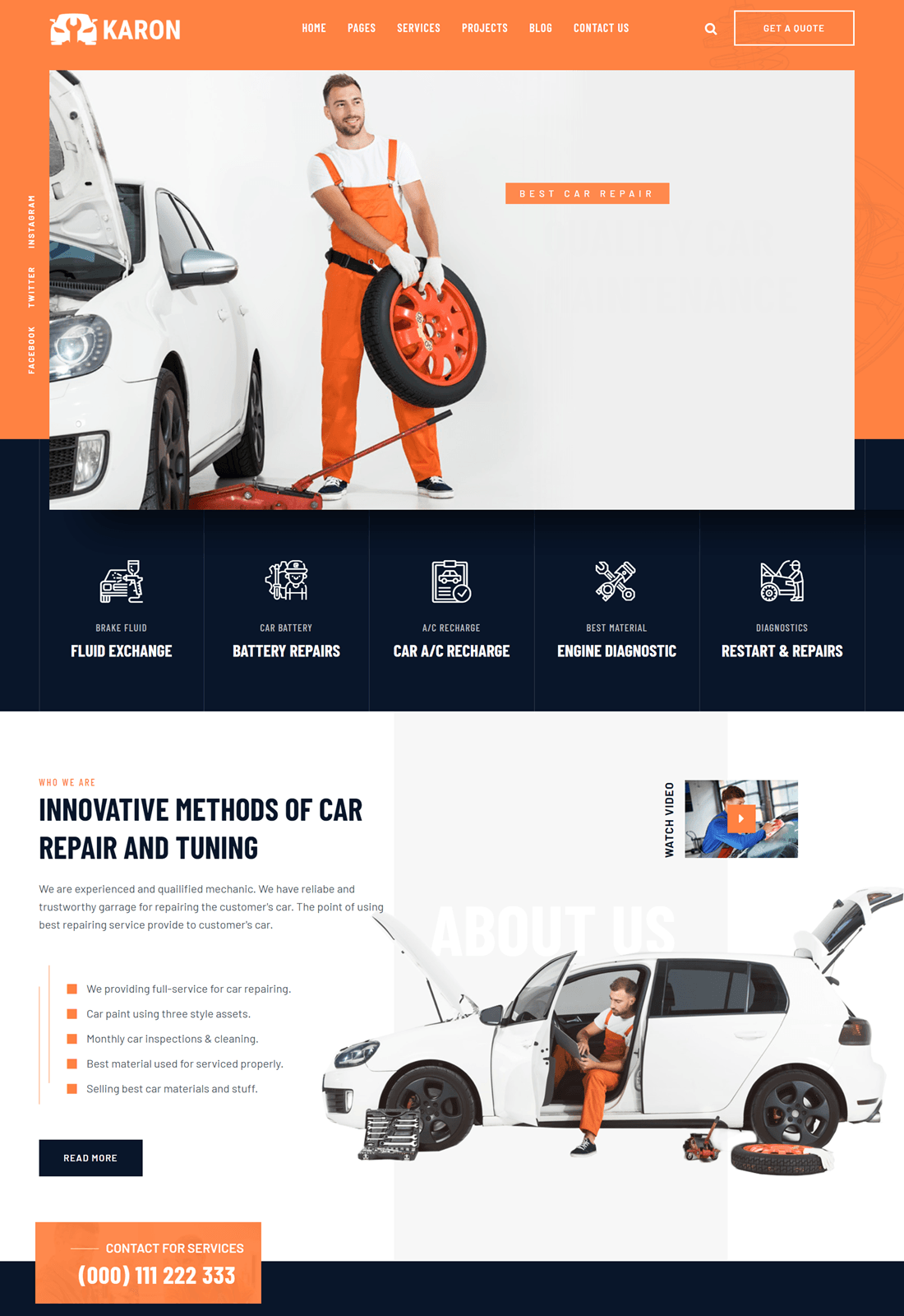 Karon Car Repair and Service WordPress Theme Example