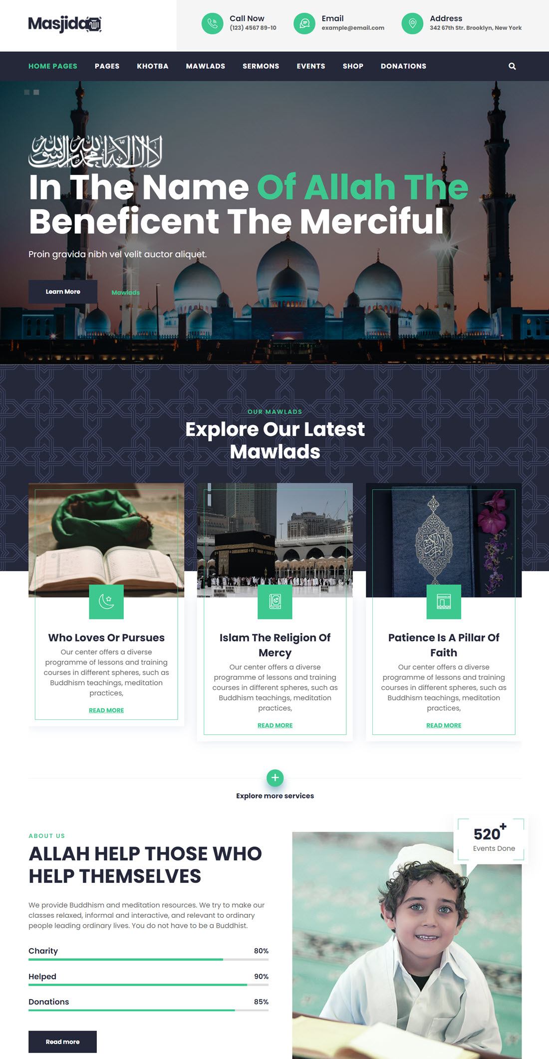 Masjida Islam Mosque WordPress Theme Example