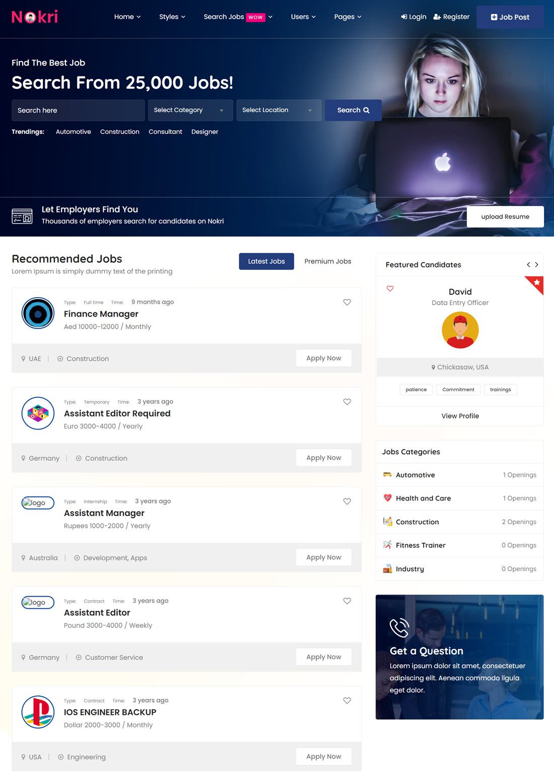 Nokri Job Board WordPress Theme Screenshot