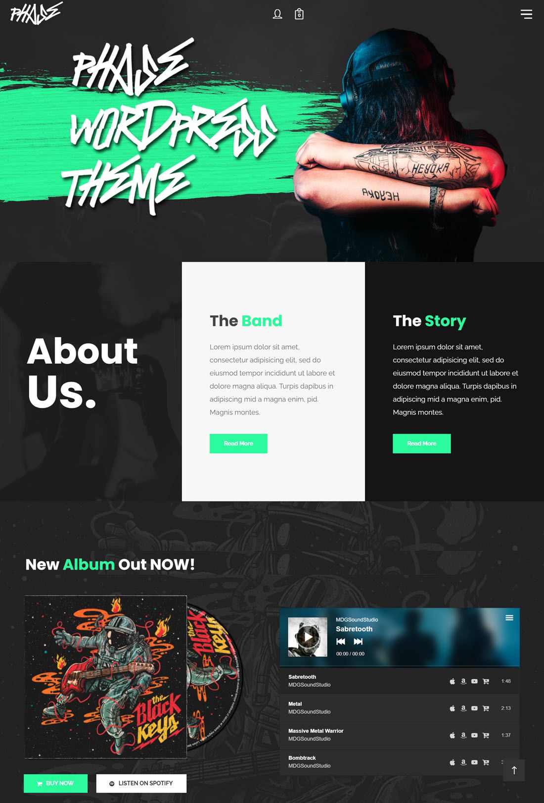 Phase A Complete Music WordPress Theme for Record Labels and Artists Screenshot