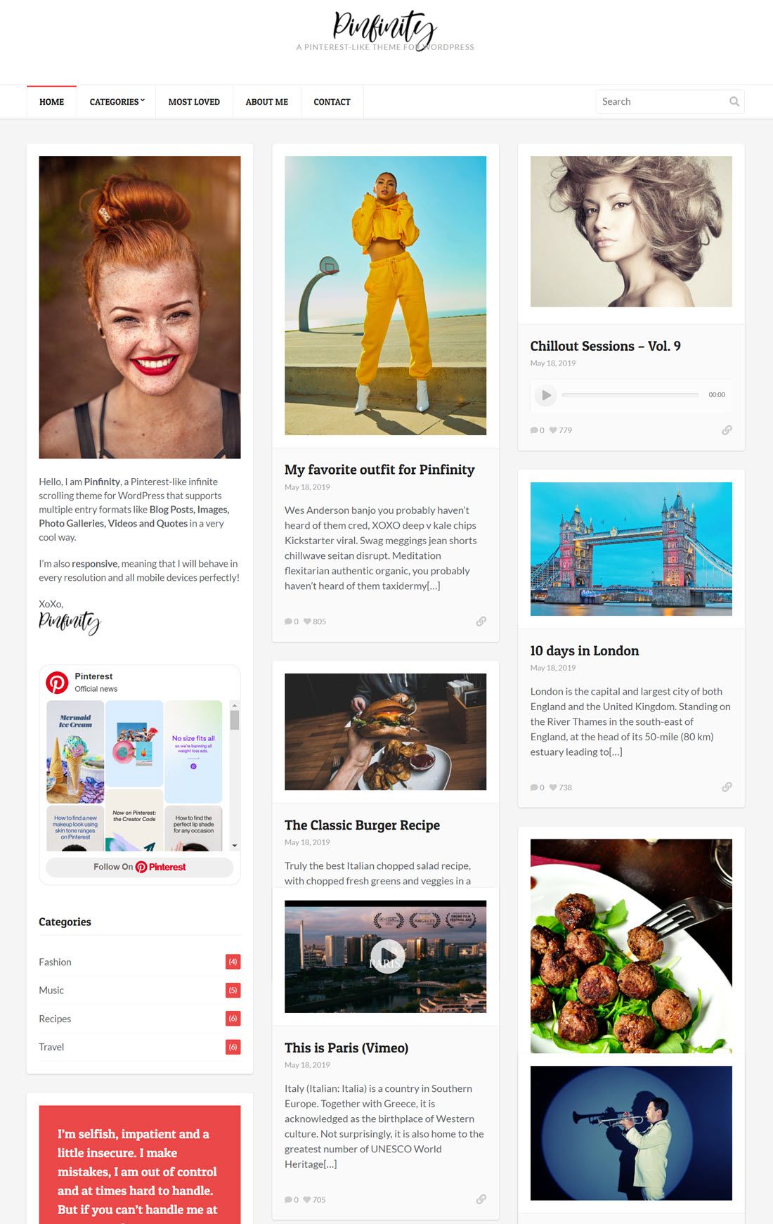 Pinfinity Pinterest Theme For WordPress Demo