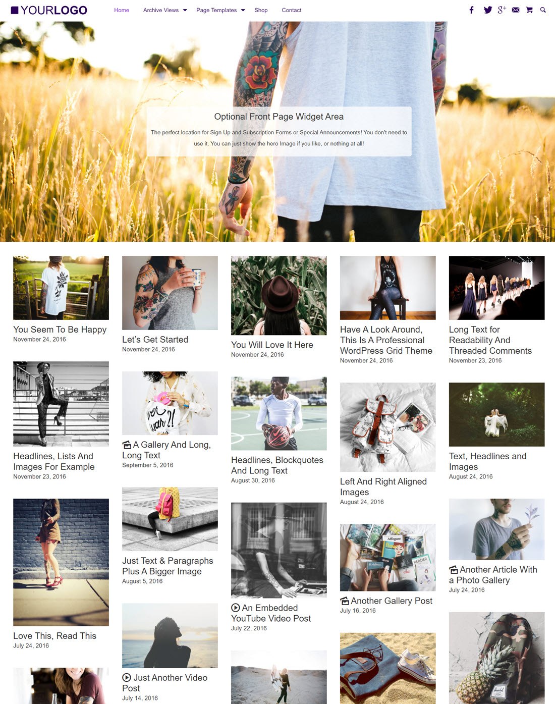Super Grid Pinterest Theme For WordPress Example