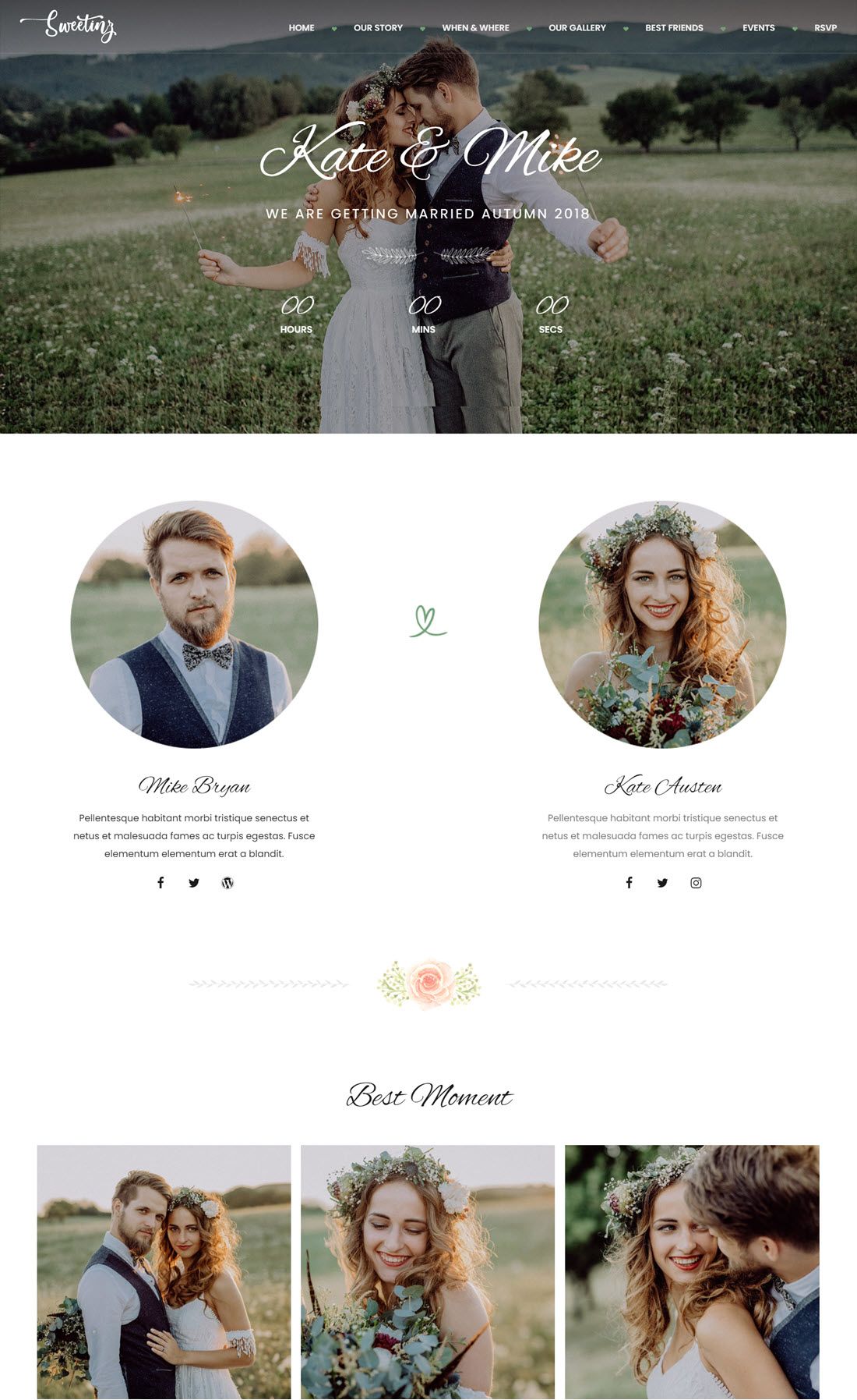 Sweetinz Creative OnePage Wedding WordPress Theme Example