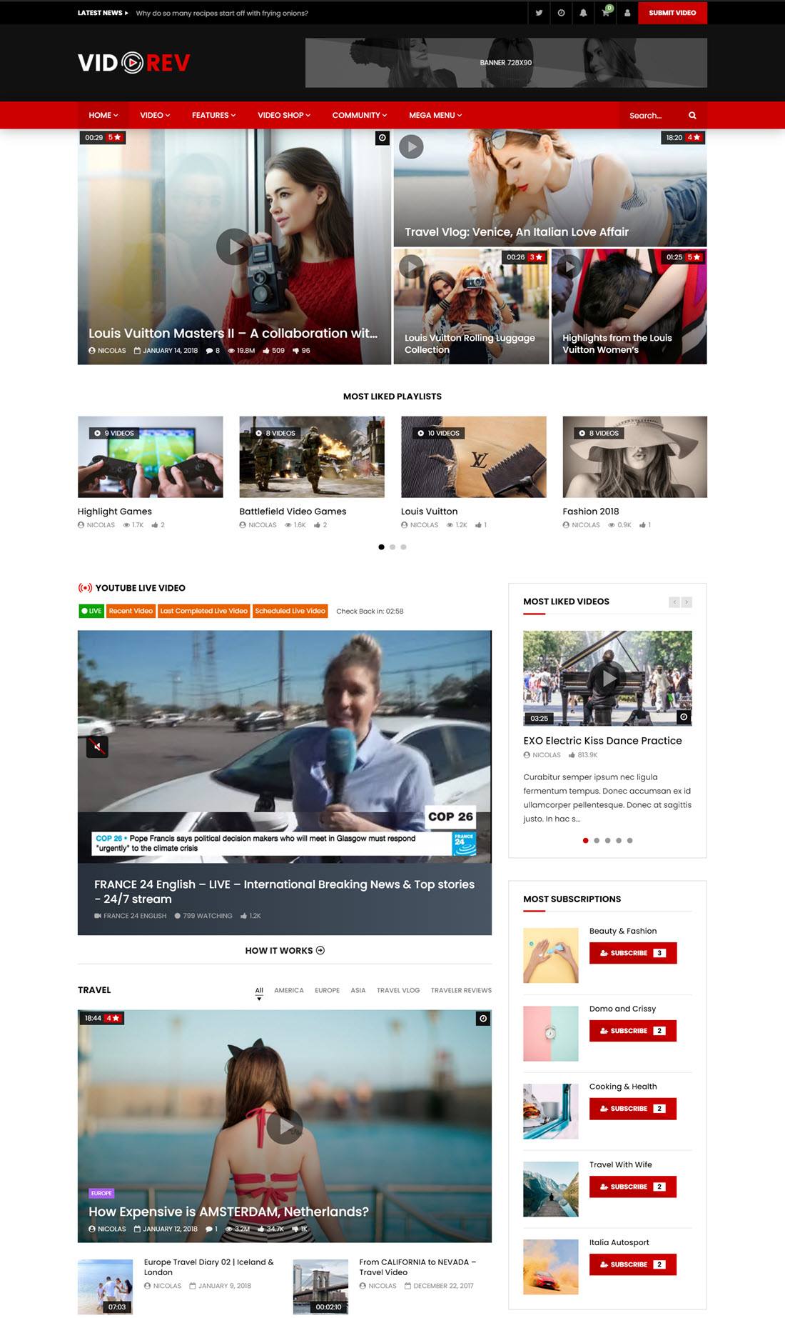 VidoRev Video WordPress Themes Example