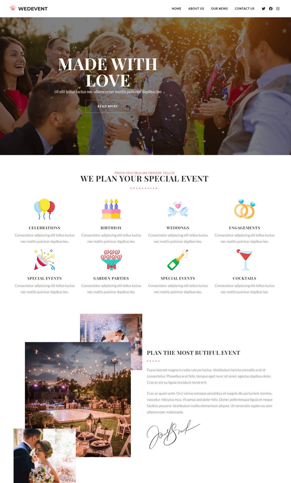 WedEvent Wedding Theme For WordPress Example