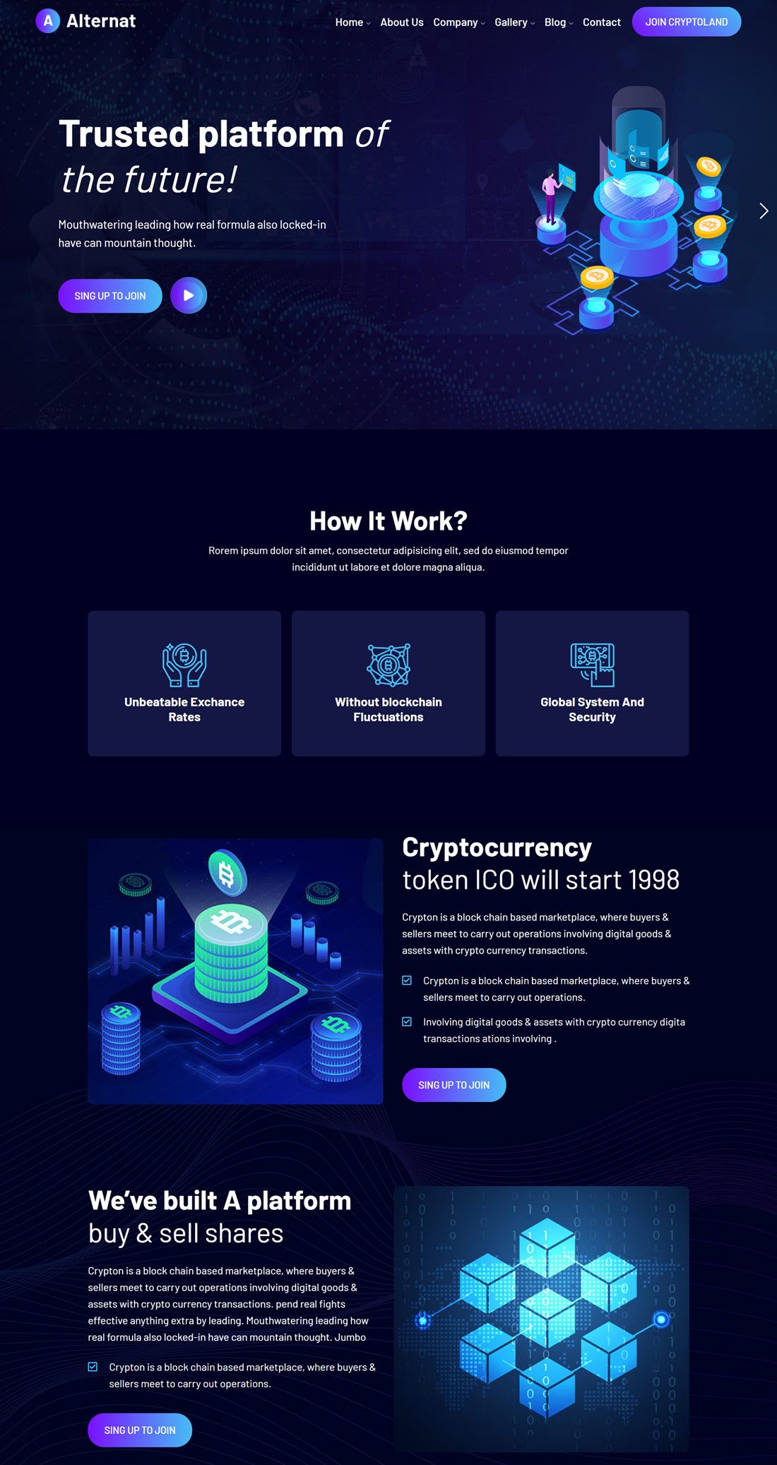 Alternat ICO Cryptocurrency Responsive Bitcoin WordPress Theme Example