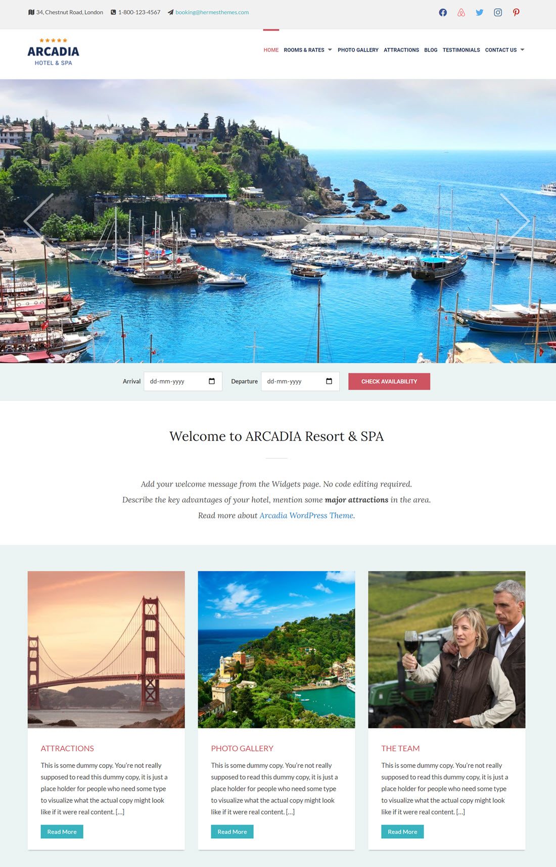 Arcadia Hotel WordPress Themes Screenshot