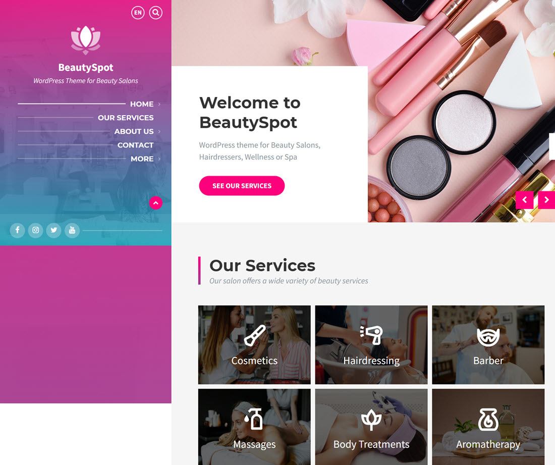 BeautySpot Beauty Salon WordPress Theme Example