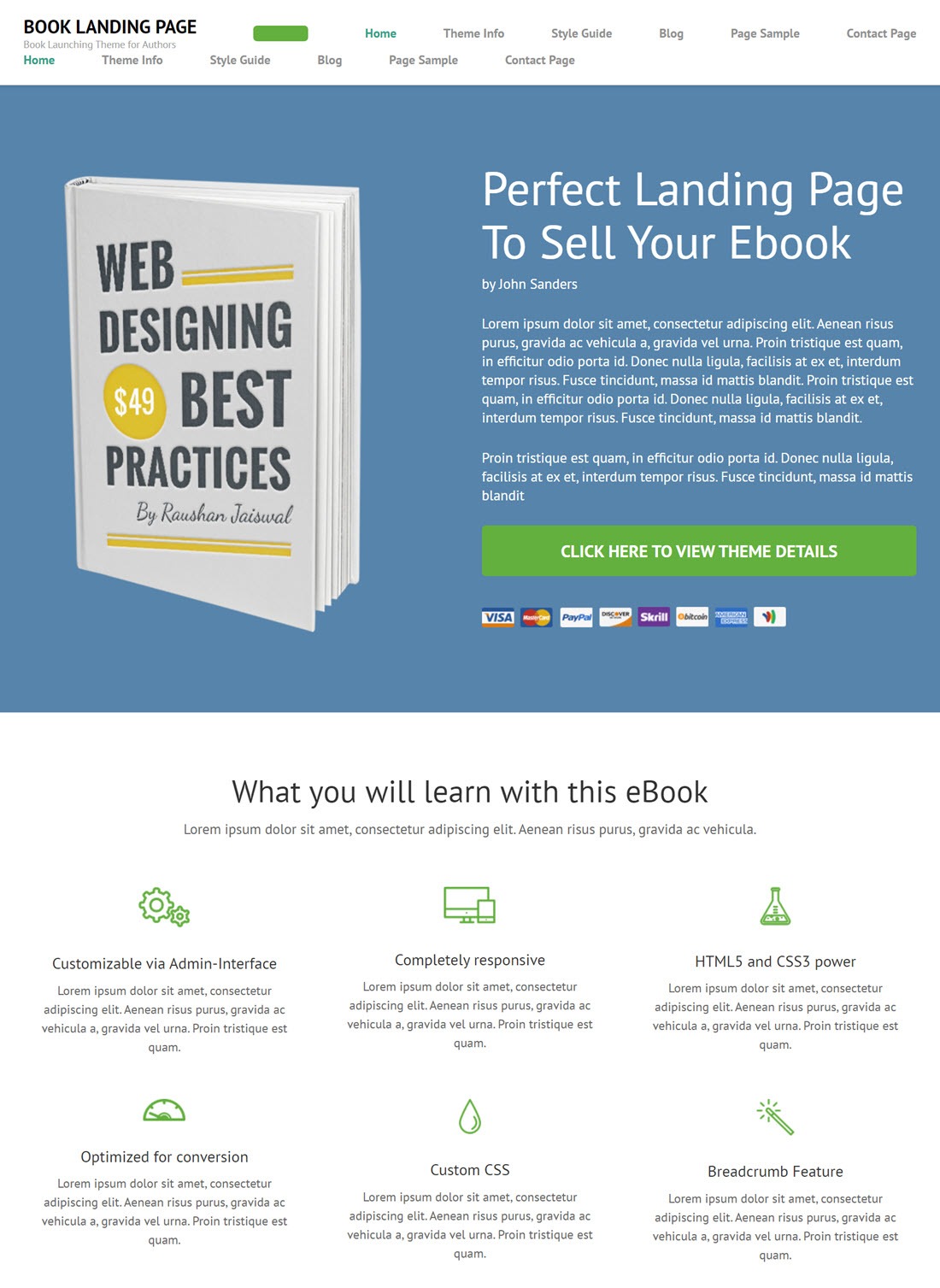 Book Landing Page WordPress Themes Demo