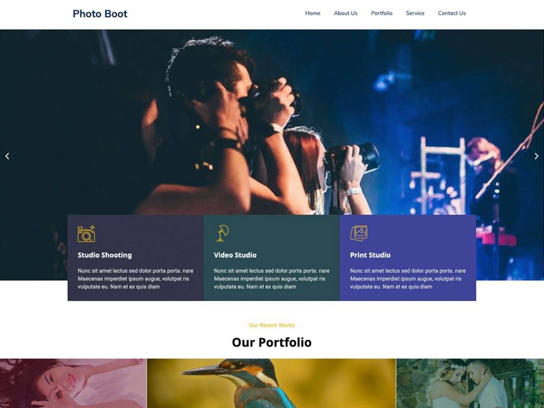 Bootstrap Photography WordPress Themes Screenshot