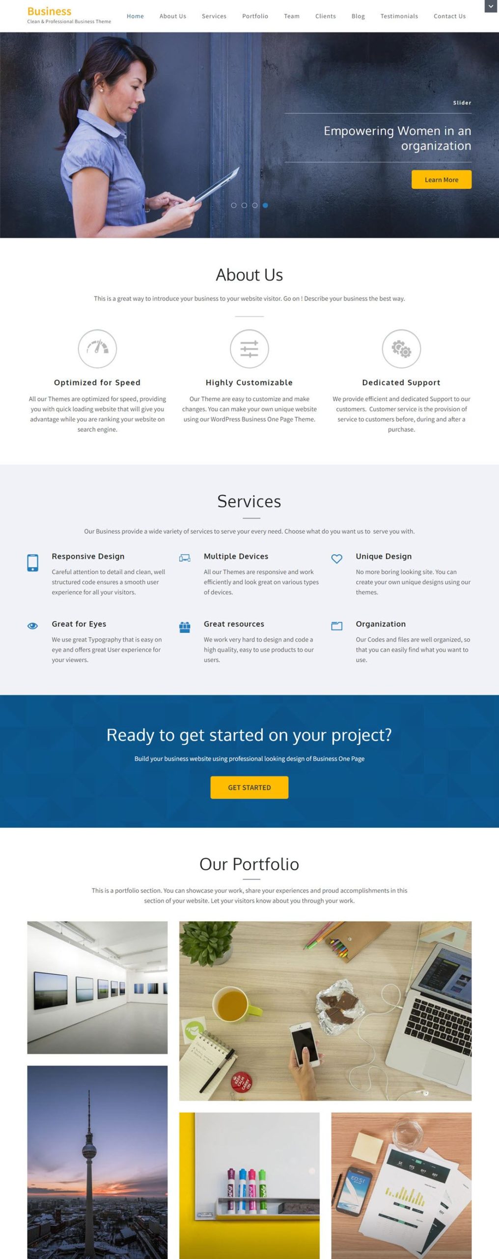 Business One Page Parallax WordPress Themes Screenshot