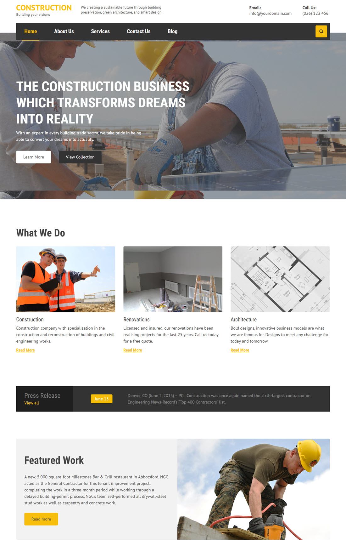 Construction Company WordPress Themes Demo