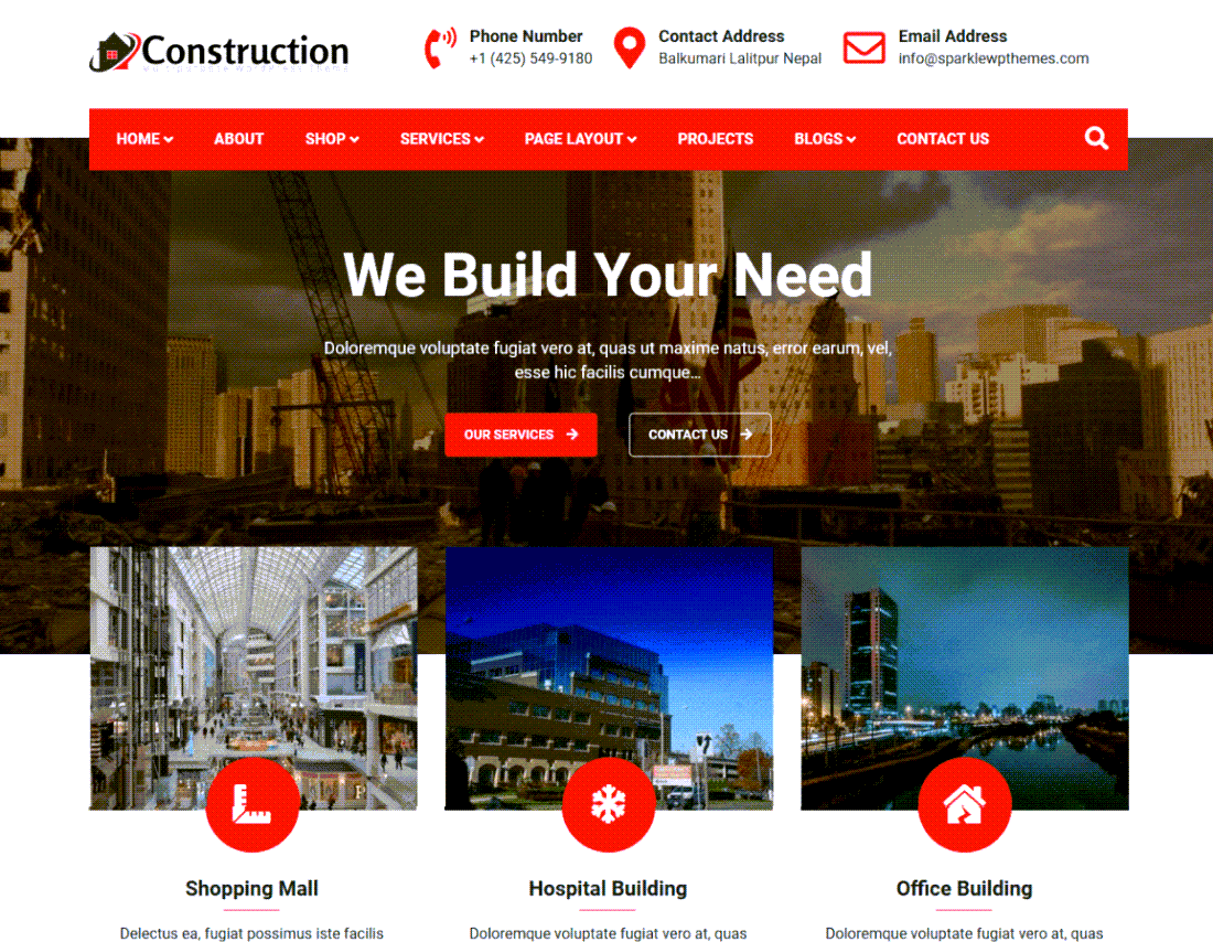 Construction Light WordPress Themes Example