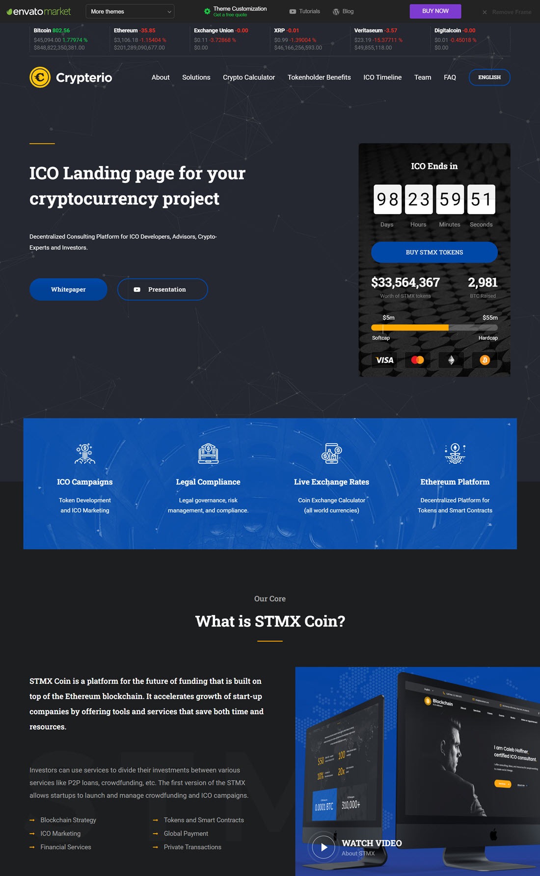 Crypterio ICO Landing Page and Cryptocurrency WordPress Theme Demo