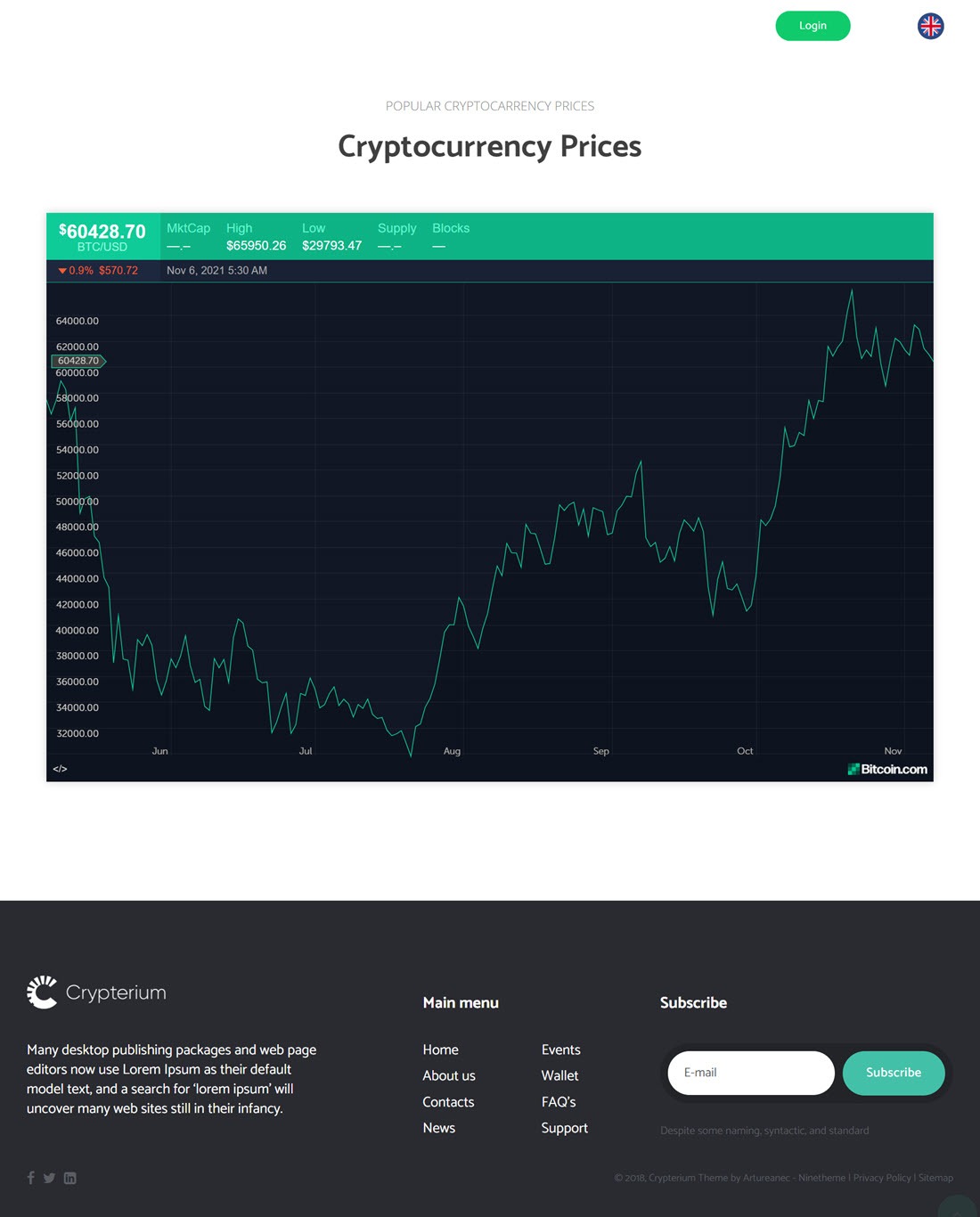 Crypterium Cryptocurrency Bitcoin NFT WordPress Theme Example