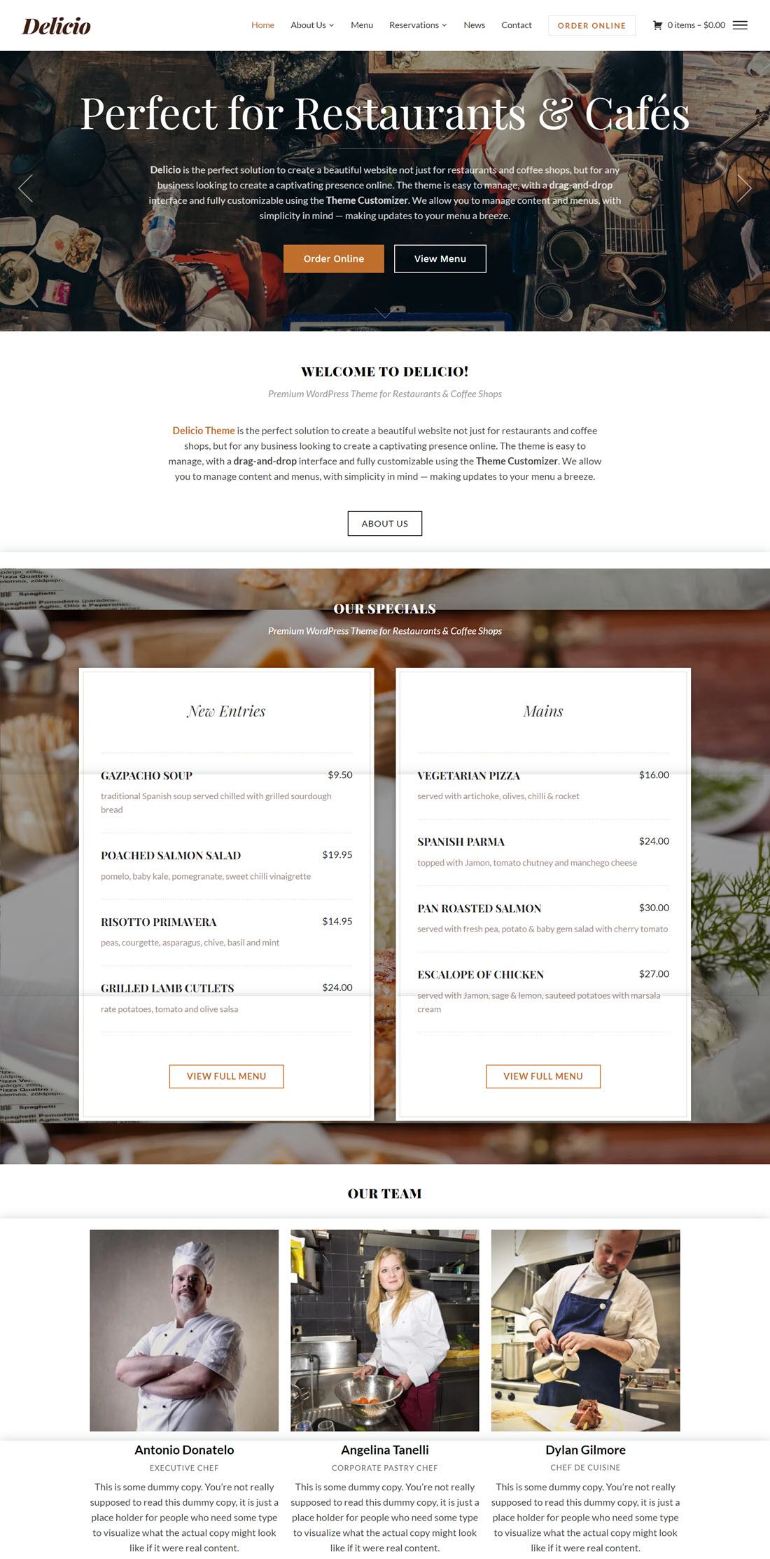 Delicio Restaurant WordPress Themes Example