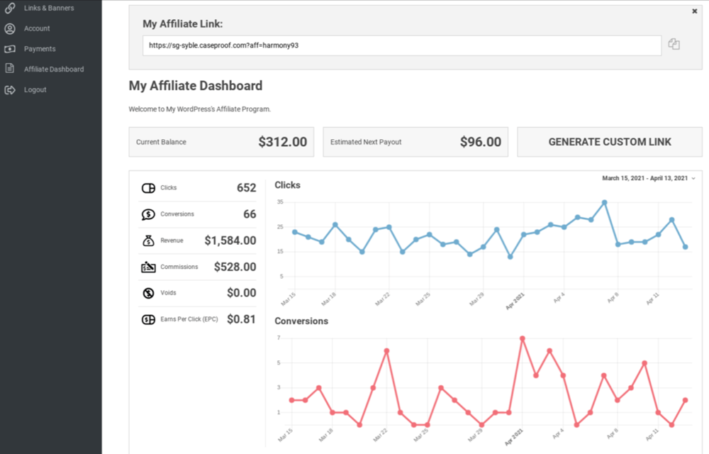 EasyAffiliate dashboard Demo