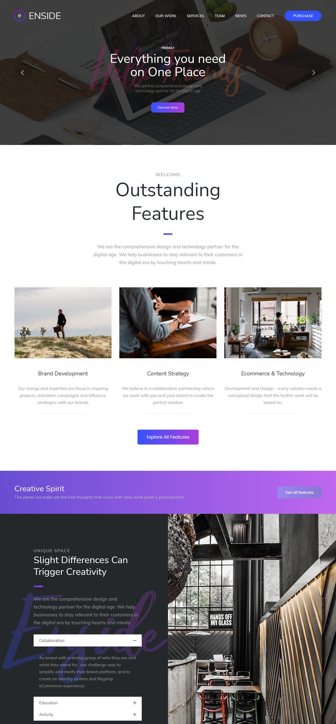 Enside Multipurpose Onepage Landing Page WordPress Theme Example