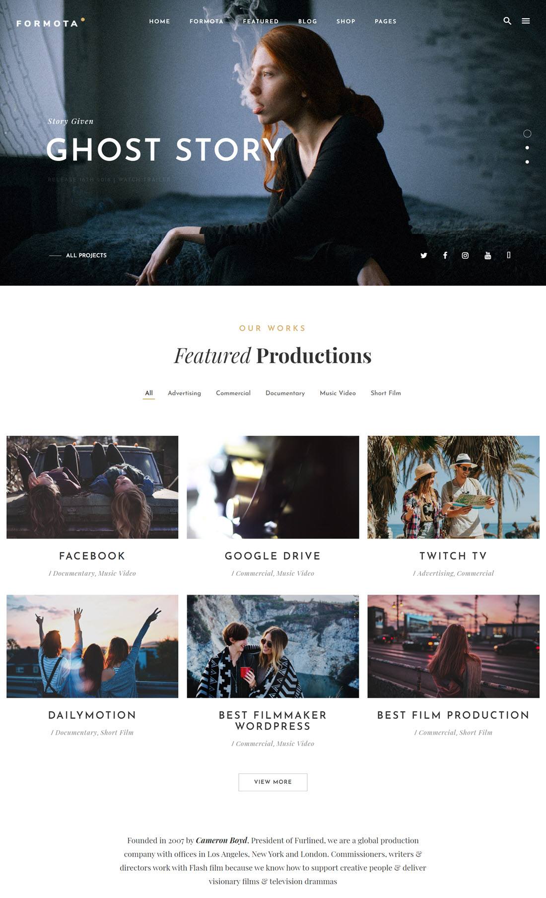 Formota Movie Studios & Filmmakers WordPress theme Demo